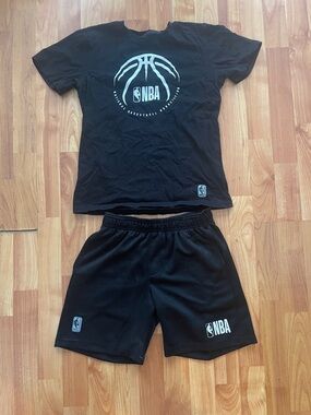 NBA Black Tee and Shorts Set with White Logo